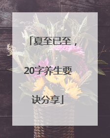 夏至已至，20字养生要诀分享