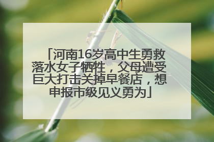 河南16岁高中生勇救落水女子牺牲，父母遭受巨大打击关掉早餐店，想申报市级见义勇为